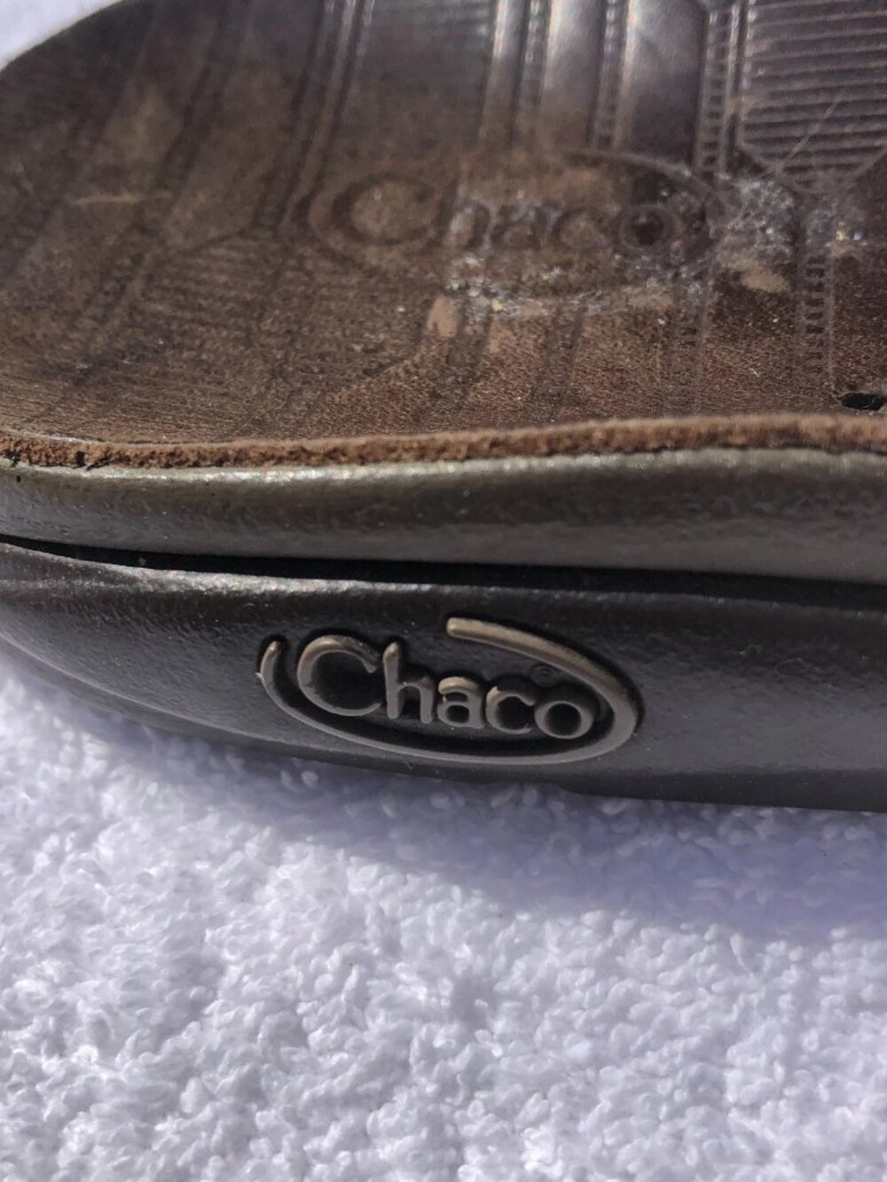 Vintage Retro CHACO Women's Thong FLIP Flop Brown Leather and grosgrain SZ 8 - Picture 7 of 15
